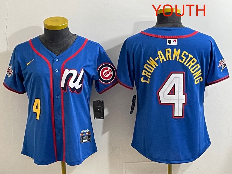 Youth Chicago Cubs 4 Crow-Armstrong Blue MLB All star Nike 2025 Jersey style 004